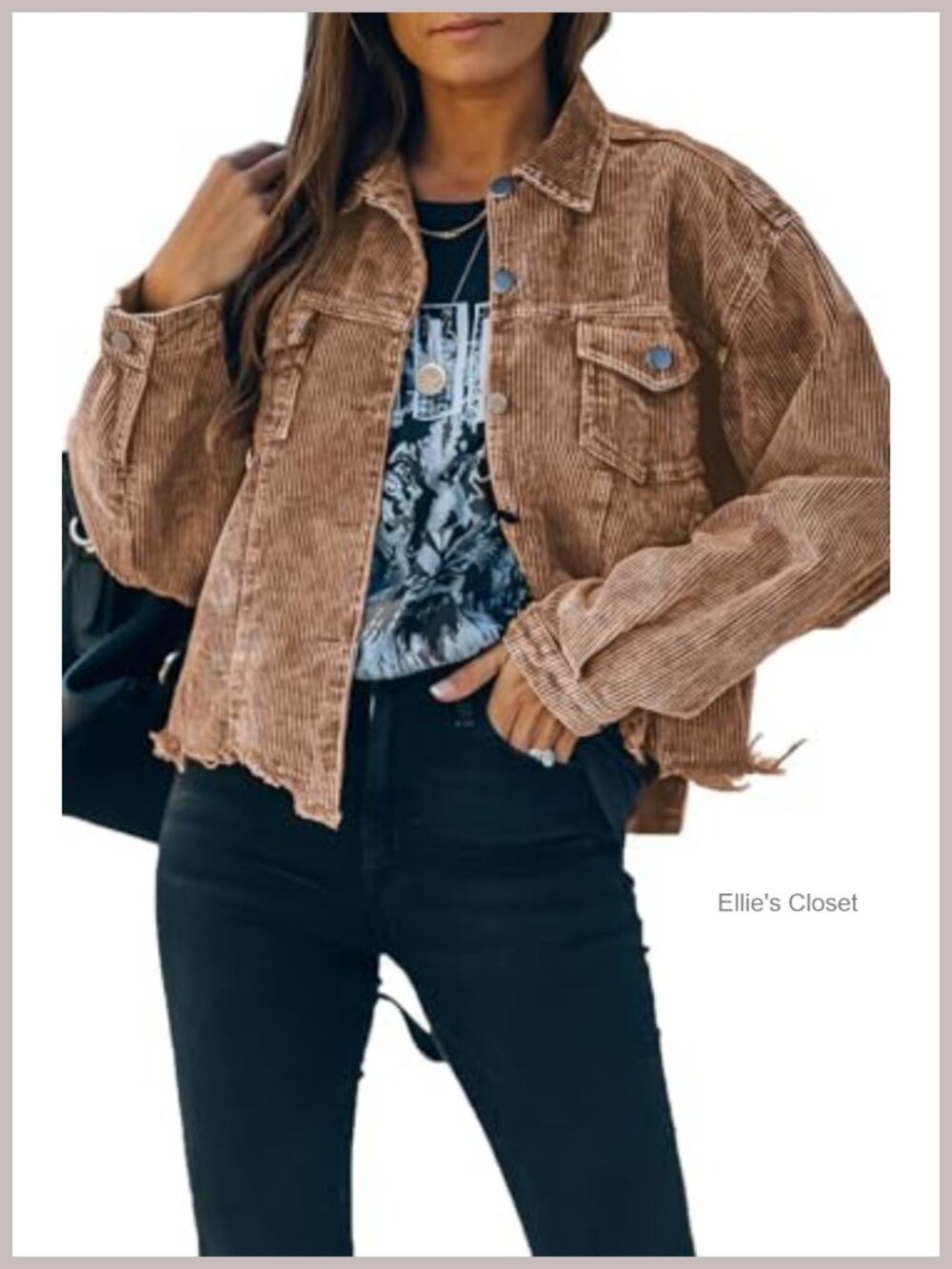 Womens Corduroy Cropped Shacket Casual Long Sleeve Button Down Fall